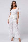 Square Neck Floral 2 Piece Ivory Lace Business Suits with Buttons