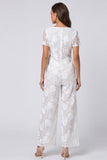 Square Neck Floral 2 Piece Ivory Lace Business Suits with Buttons