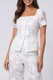 Square Neck Floral 2 Piece Ivory Lace Business Suits with Buttons