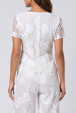 Square Neck Floral 2 Piece Ivory Lace Business Suits with Buttons