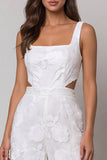 Floral Ivory Cut Out Wide Leg Square Neck Lace Work Jumpsuits