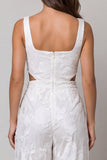 Floral Ivory Cut Out Wide Leg Square Neck Lace Work Jumpsuits