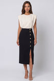 Ivory and Black Block Pencil Patchwork Color Midi Work Dress with Slit