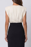 Ivory and Black Block Pencil Patchwork Color Midi Work Dress with Slit