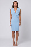 Sky Blue V-Neck Ruched Sheath Short Work Dress