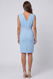 Sky Blue V-Neck Ruched Sheath Short Work Dress