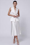 Ivory Midi 2 Piece Peak Lapel A Line Business Suits with Buttons