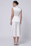 Ivory Midi 2 Piece Peak Lapel A Line Business Suits with Buttons
