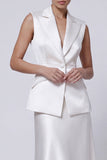 Ivory Midi 2 Piece Peak Lapel A Line Business Suits with Buttons