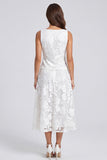 Ivory 2 Piece A Line Scoop Floral Lace Long Work Dress with Buttons