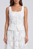 Ivory 2 Piece A Line Scoop Floral Lace Long Work Dress with Buttons