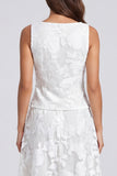 Ivory 2 Piece A Line Scoop Floral Lace Long Work Dress with Buttons