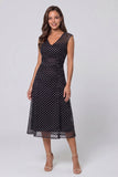 A Line Black and White Polka Dots V-Neck Long Work Dress