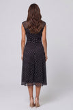 A Line Black and White Polka Dots V-Neck Long Work Dress