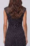 A Line Black and White Polka Dots V-Neck Long Work Dress
