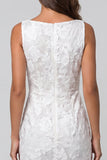 Ruched Ivory Boat Neck Floral Lace Pencil Sheath Midi Work Dress