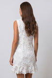 Double Breasted Floral Short Ivory Shawl Lapel Work Dress with Ruffles