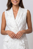 Double Breasted Floral Short Ivory Shawl Lapel Work Dress with Ruffles