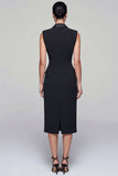 Black Double Breasted Midi Peak Lapel Work Dress with Slit