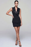 Black 2 Piece Double Breasted Peak Lapel Short Work Dress