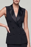 Black 2 Piece Double Breasted Peak Lapel Short Work Dress