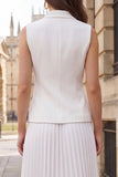 Ivory Midi 2 Piece Peak Lapel Pleated Business Suits with Buttons