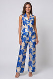 Floral Blue 2 Piece Shawl Lapel Business Suits with Buttons