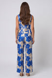 Floral Blue 2 Piece Shawl Lapel Business Suits with Buttons