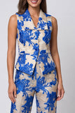 Floral Blue 2 Piece Shawl Lapel Business Suits with Buttons