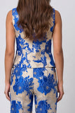 Floral Blue 2 Piece Shawl Lapel Business Suits with Buttons
