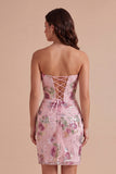 Sparkly Beaded Floral Pink Corset Short Cocktail Dress
