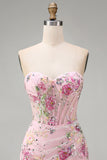 Sparkly Beaded Floral Pink Corset Short Cocktail Dress
