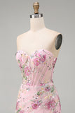 Sparkly Beaded Floral Pink Corset Short Cocktail Dress