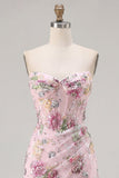 Sparkly Beaded Floral Pink Corset Short Cocktail Dress