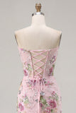 Sparkly Beaded Floral Pink Corset Short Cocktail Dress