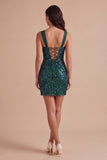 Sparkly Bodycon Dark Green Thick Straps Short Cocktail Dress