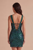 Sparkly Bodycon Dark Green Thick Straps Short Cocktail Dress