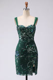 Sparkly Bodycon Dark Green Thick Straps Short Cocktail Dress
