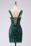 Sparkly Bodycon Dark Green Thick Straps Short Cocktail Dress
