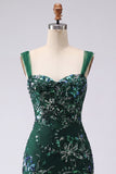 Sparkly Bodycon Dark Green Thick Straps Short Cocktail Dress
