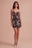Corset Pink Floral Sparkly Sequined Short Cocktail Dress