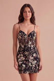 Corset Pink Floral Sparkly Sequined Short Cocktail Dress