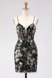 Corset Pink Floral Sparkly Sequined Short Cocktail Dress