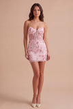 Corset Pink Floral Sparkly Sequined Short Cocktail Dress