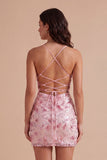 Corset Pink Floral Sparkly Sequined Short Cocktail Dress