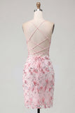 Corset Pink Floral Sparkly Sequined Short Cocktail Dress