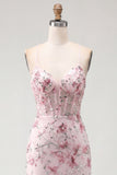 Corset Pink Floral Sparkly Sequined Short Cocktail Dress