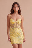 Corset Pink Floral Sparkly Sequined Short Cocktail Dress