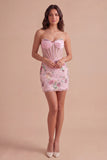 Floral Pink Bodycon Corset Short Cocktail Dress