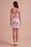 Floral Pink Bodycon Corset Short Cocktail Dress